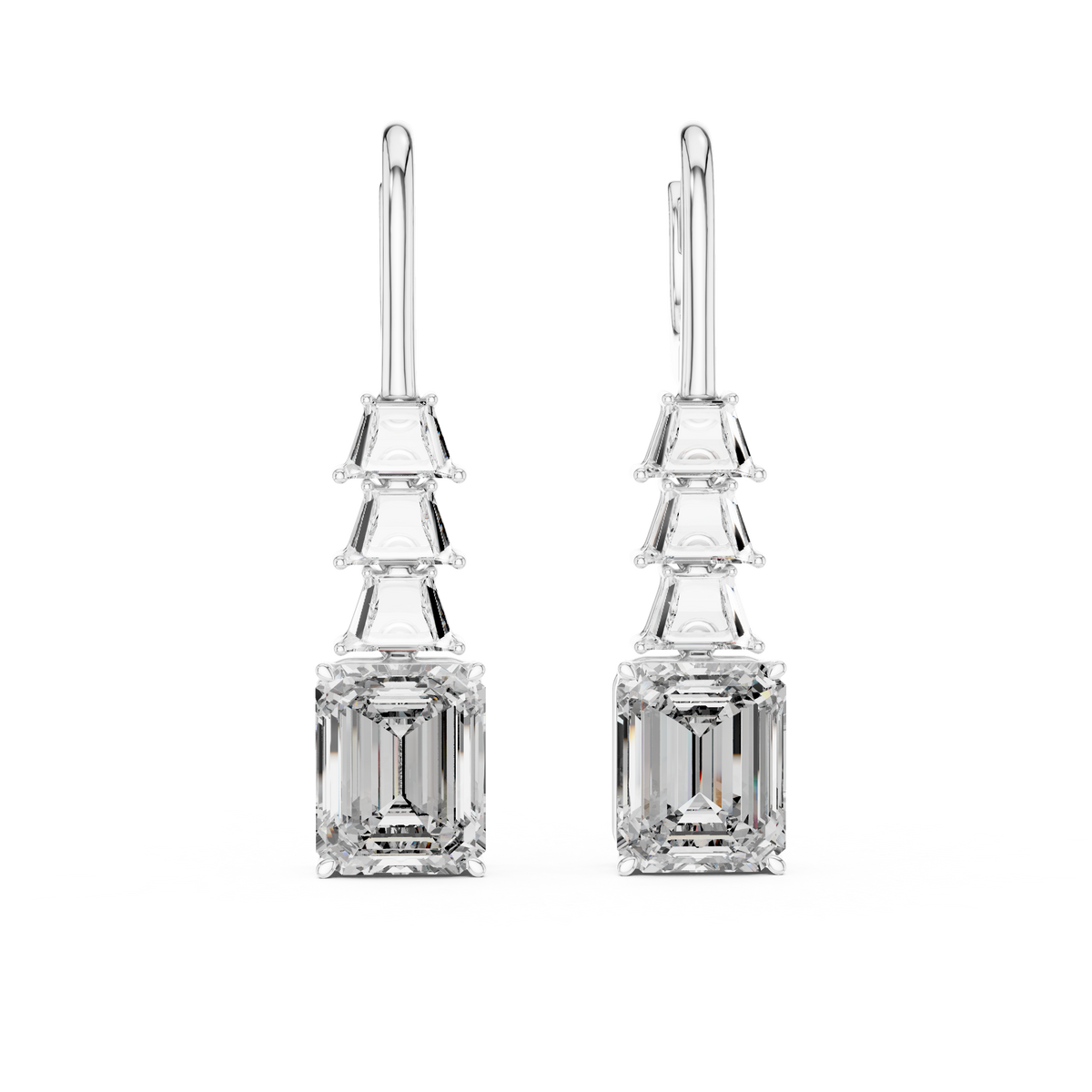 Geometrische oorhangers met diamanten in witgoud — aanzicht 9