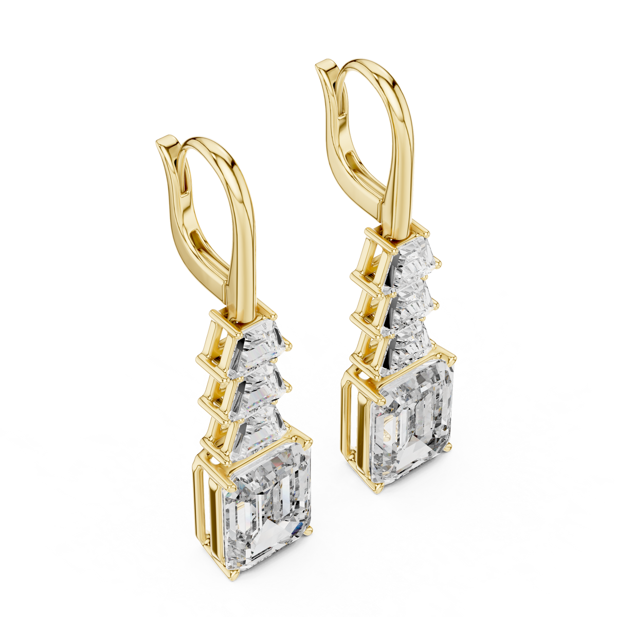 Geometric Diamond Drop Earrings in yellow gold, view 1
