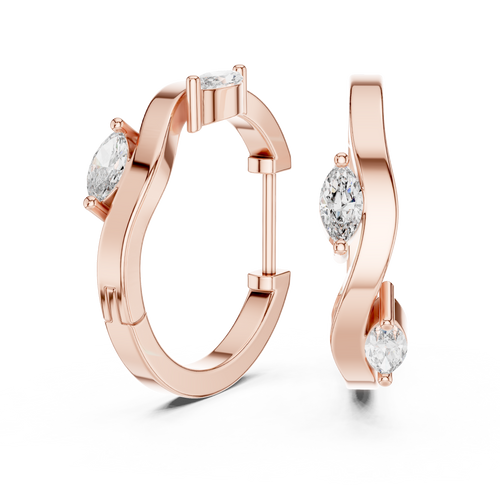 Marquise Diamond Accent Hoop Earrings in rose gold, view 2