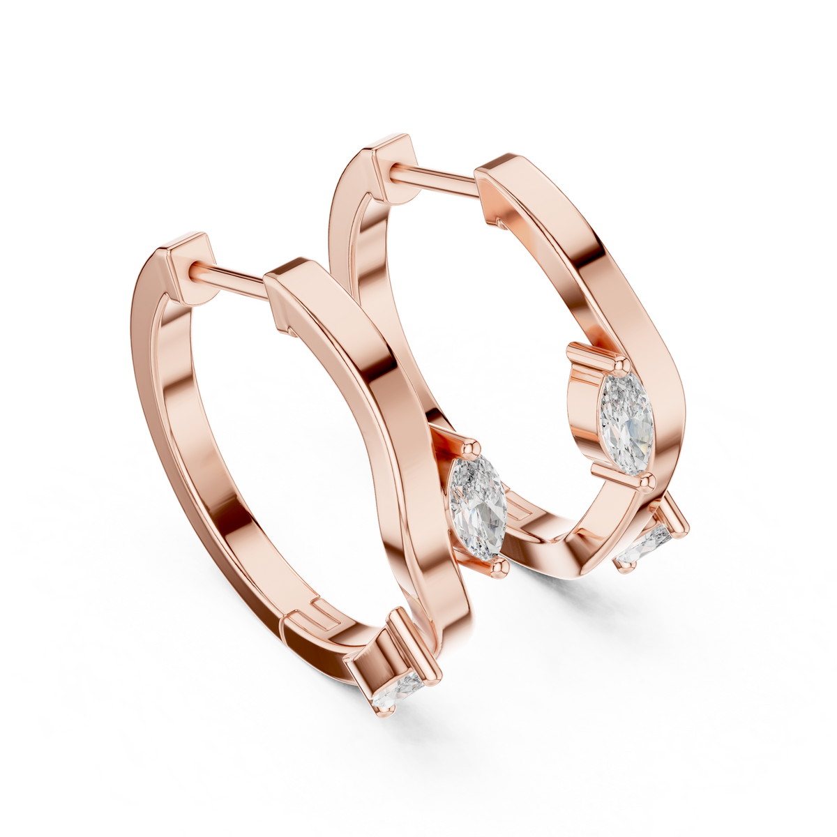 Marquise Diamond Accent Hoop Earrings in rose gold, view 4