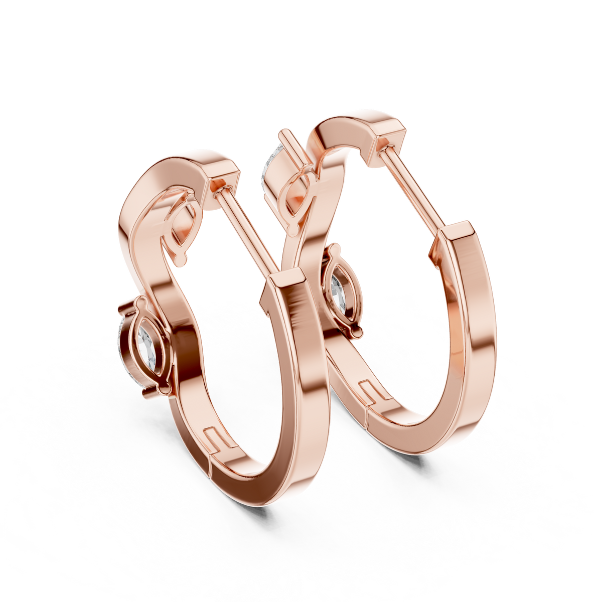Marquise Diamond Accent Hoop Earrings in rose gold, view 5