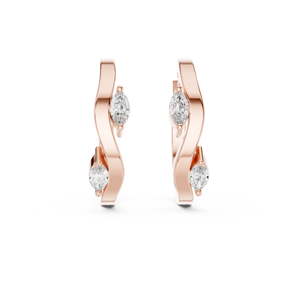 Marquise Diamond Accent Hoop Earrings in rose gold, view 6