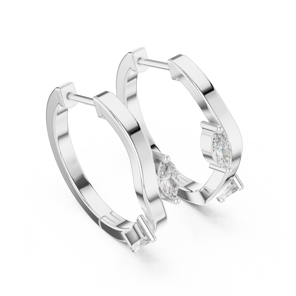 Marquise Diamond Accent Hoop Earrings in white gold, view 7