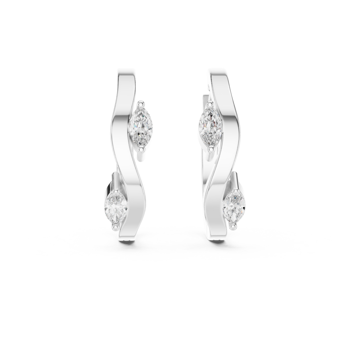 Marquise Diamond Accent Hoop Earrings in white gold, view 9