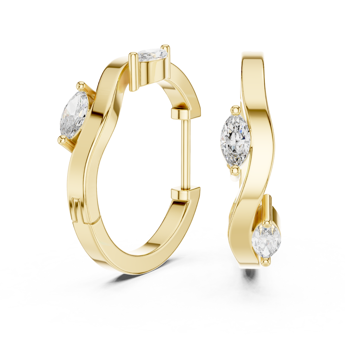 Marquise Diamond Accent Hoop Earrings in yellow gold, view 1