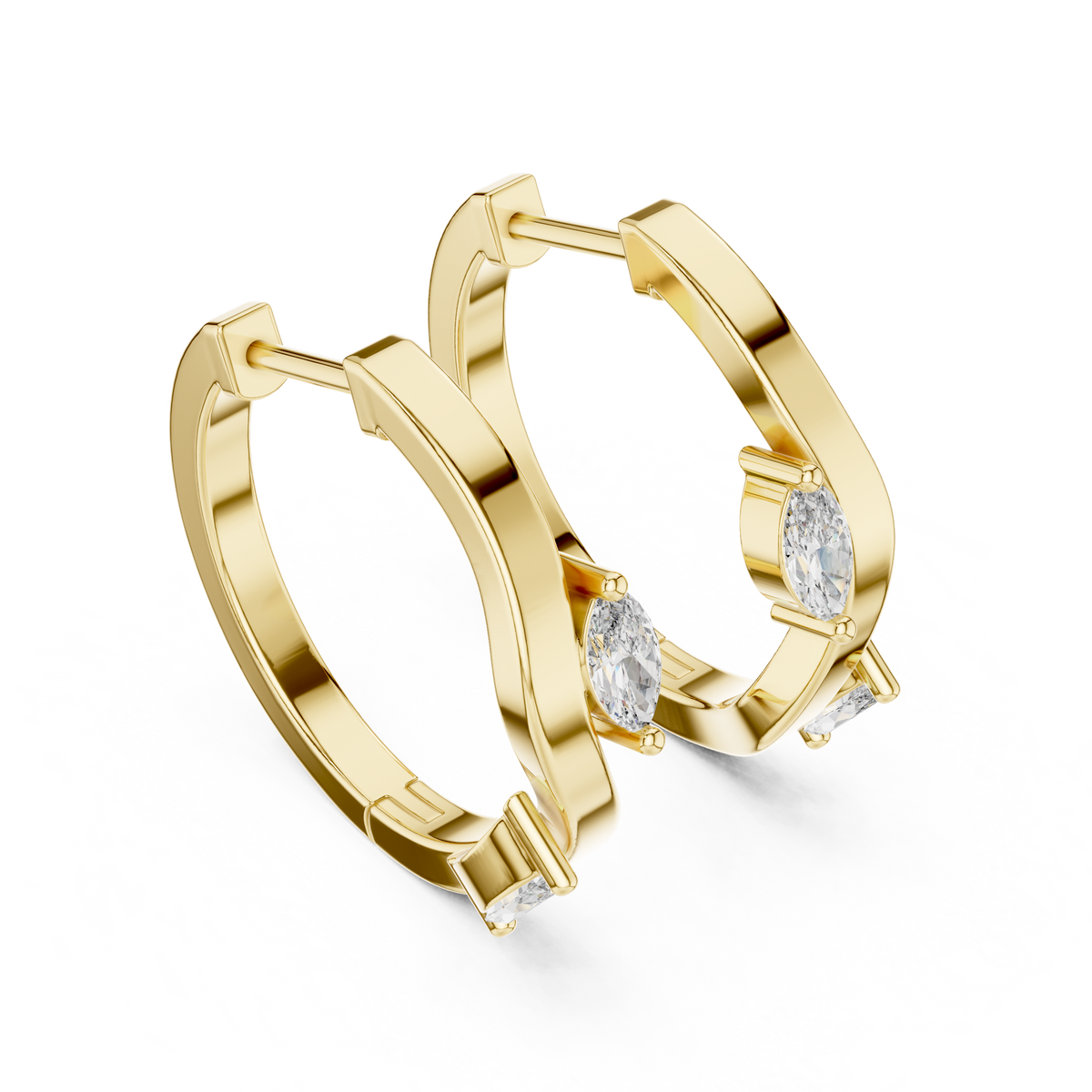 Marquise Diamond Accent Hoop Earrings in yellow gold, view 10