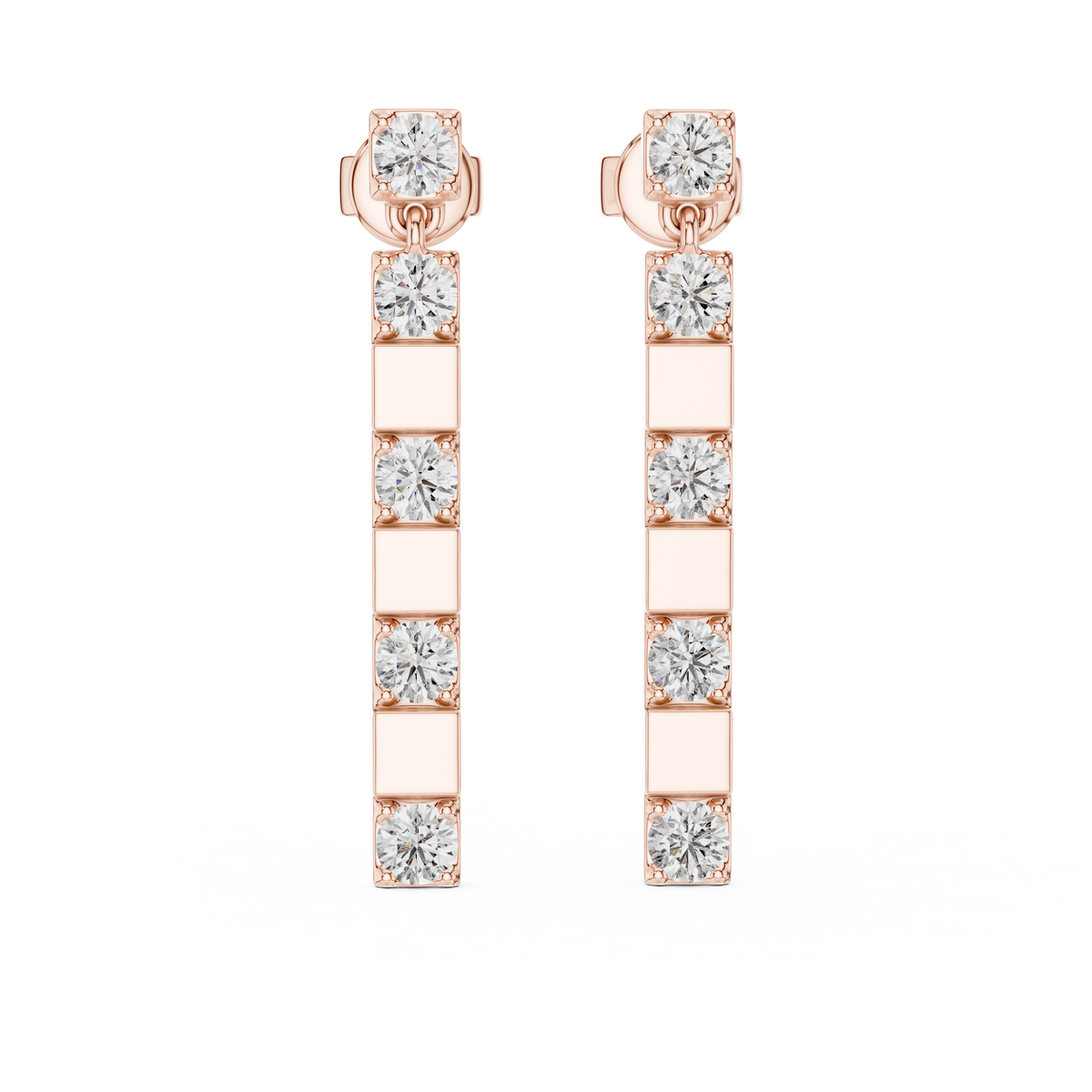 Long Geometric Diamond Drop Earrings in rose gold, view 9