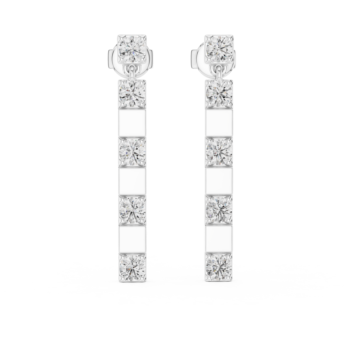 Long Geometric Diamond Drop Earrings in white gold, view 12