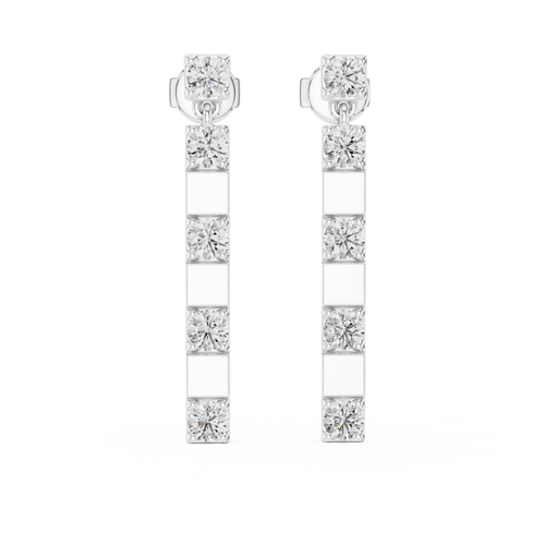 Lange geometrische oorhangers met diamanten in witgoud — aanzicht 12