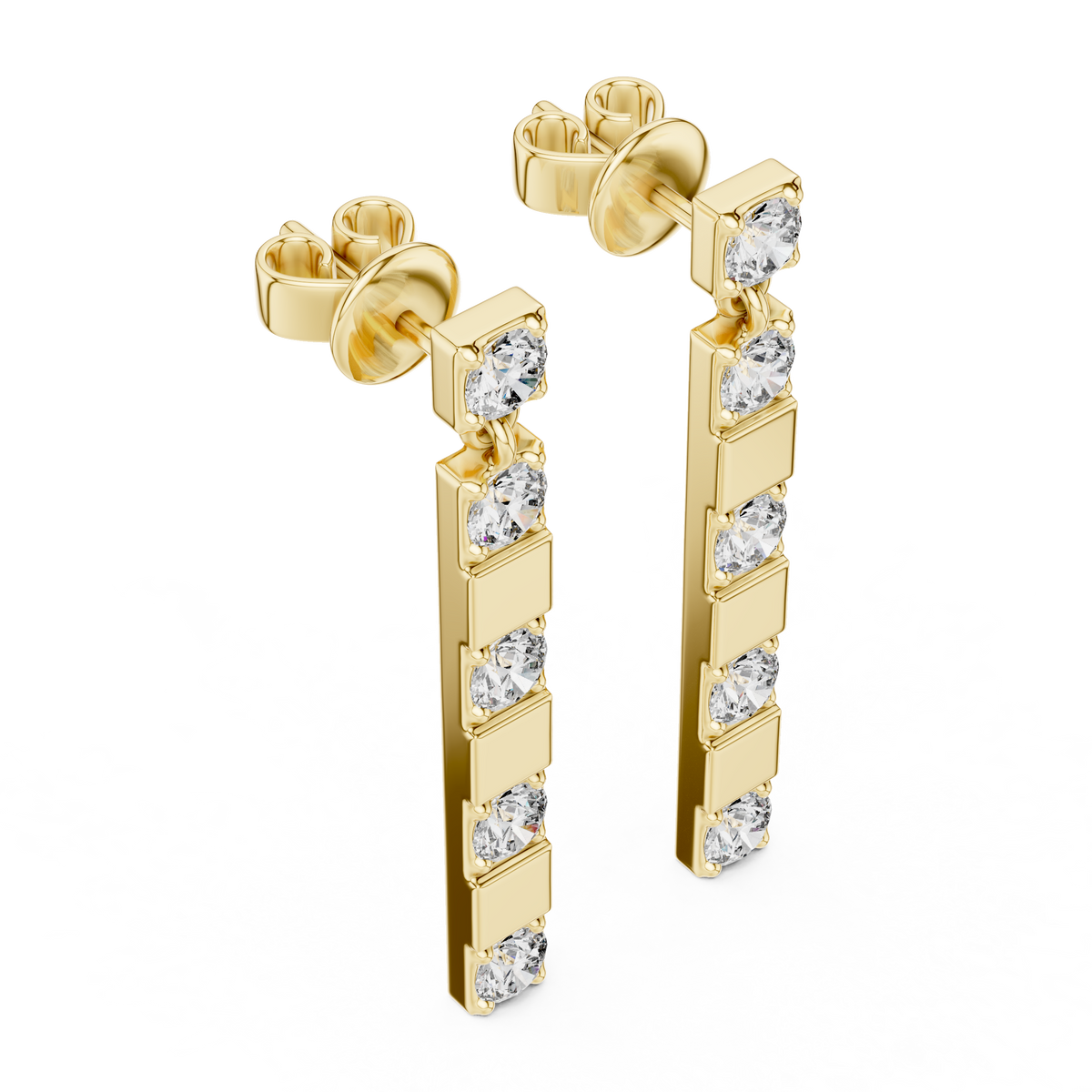 Long Geometric Diamond Drop Earrings in yellow gold, view 1