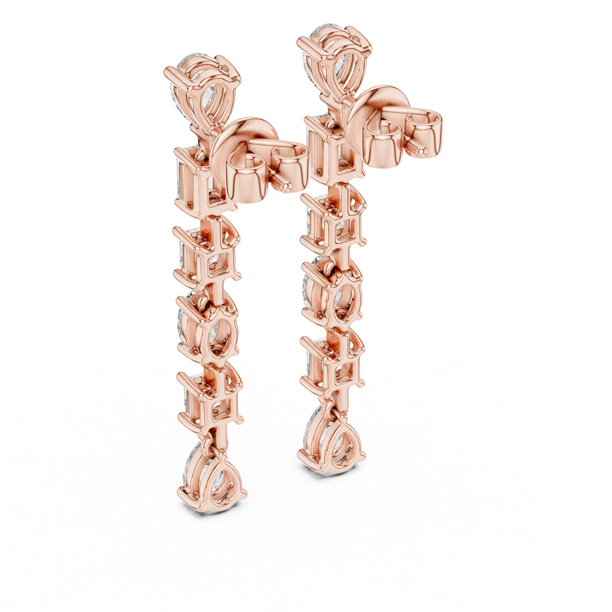 Mixed-Cut Diamond Cascade Earrings in rose gold, view 5