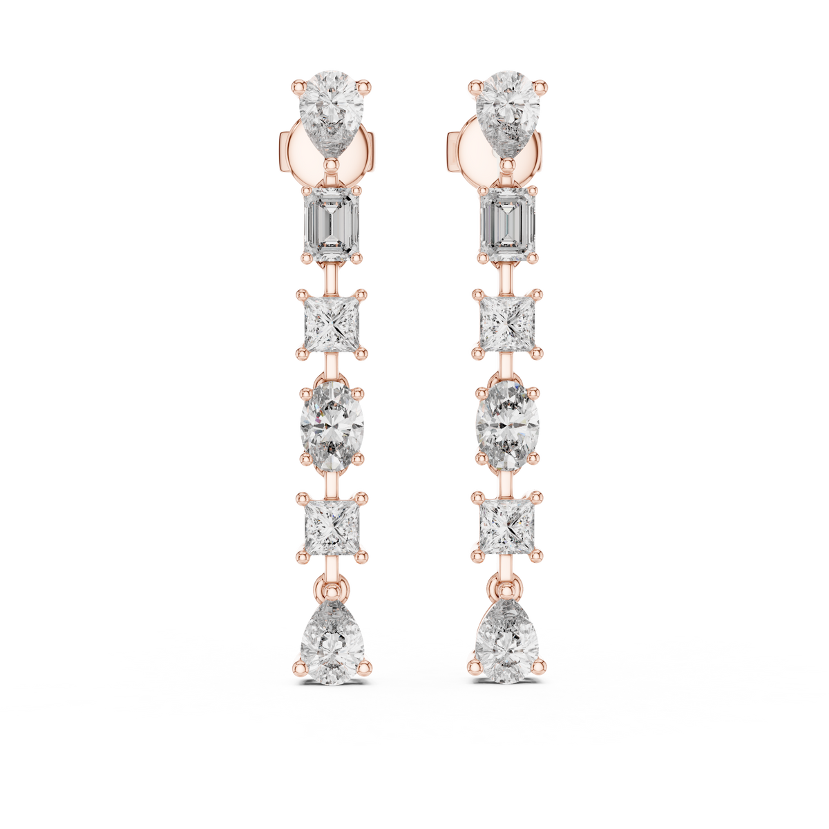Mixed-Cut Diamond Cascade Earrings in rose gold, view 6