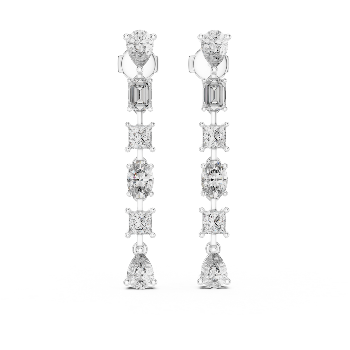 Mixed-Cut Diamond Cascade Earrings in white gold, view 9