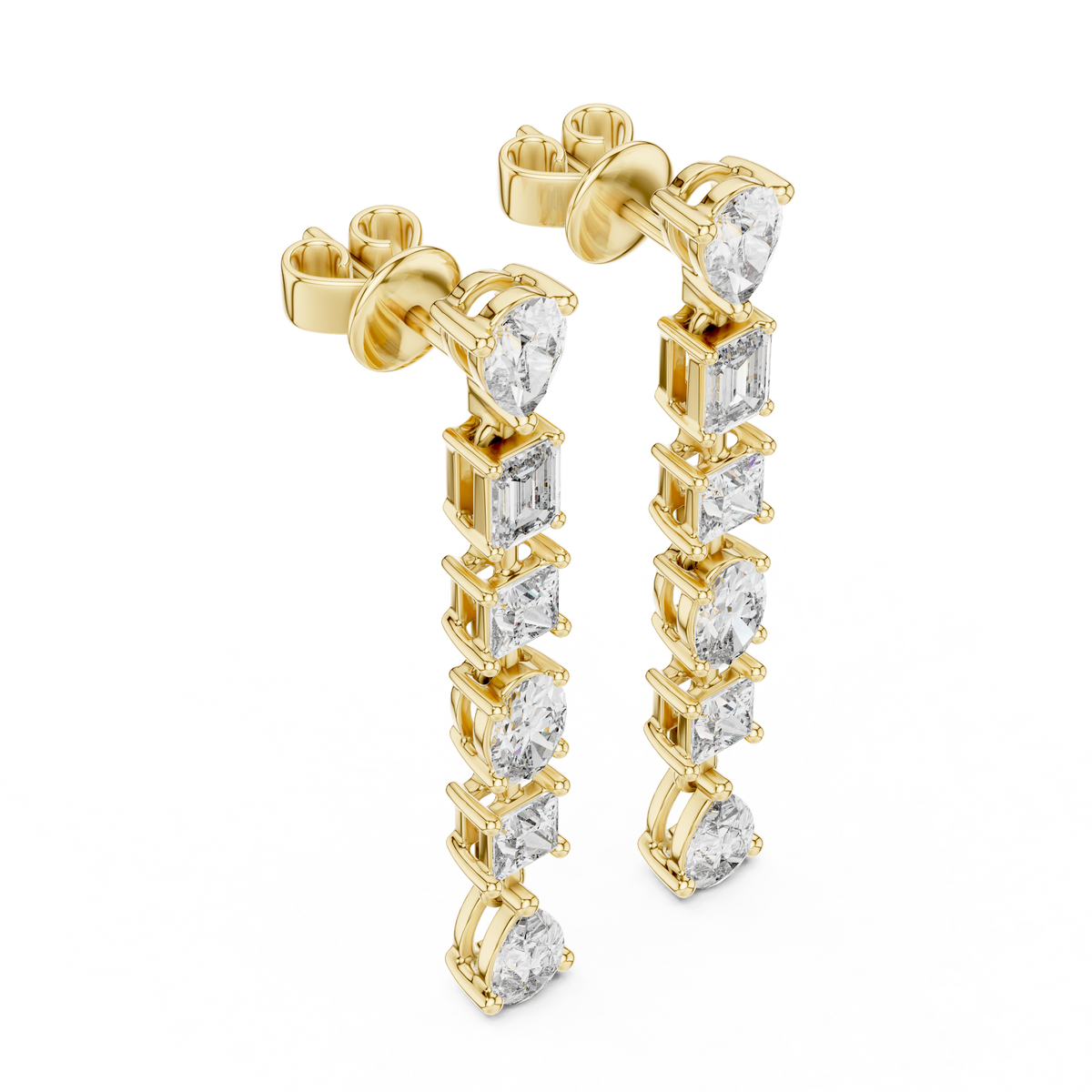 Mixed-Cut Diamond Cascade Earrings in yellow gold, view 1