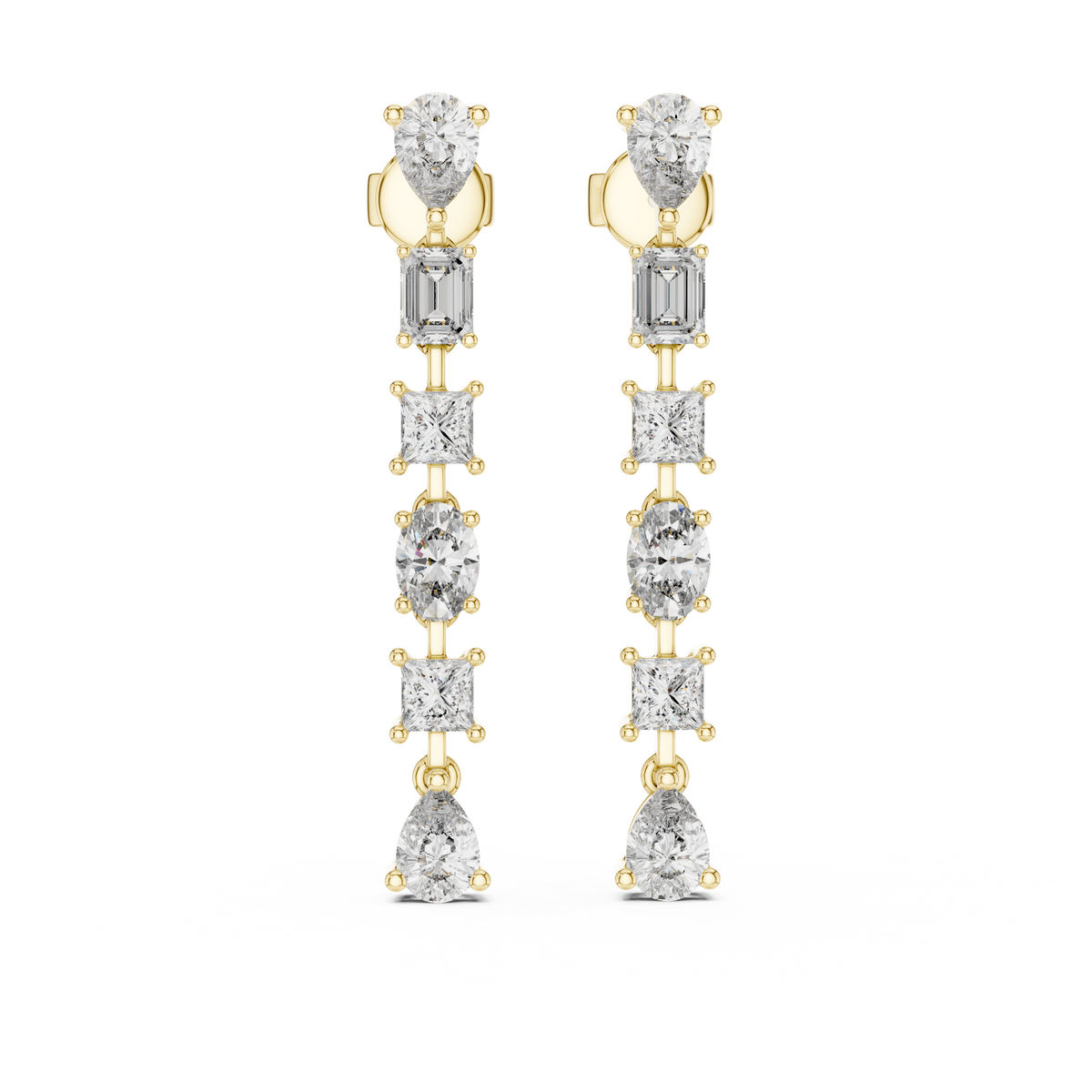 Mixed-Cut Diamond Cascade Earrings in yellow gold, view 12