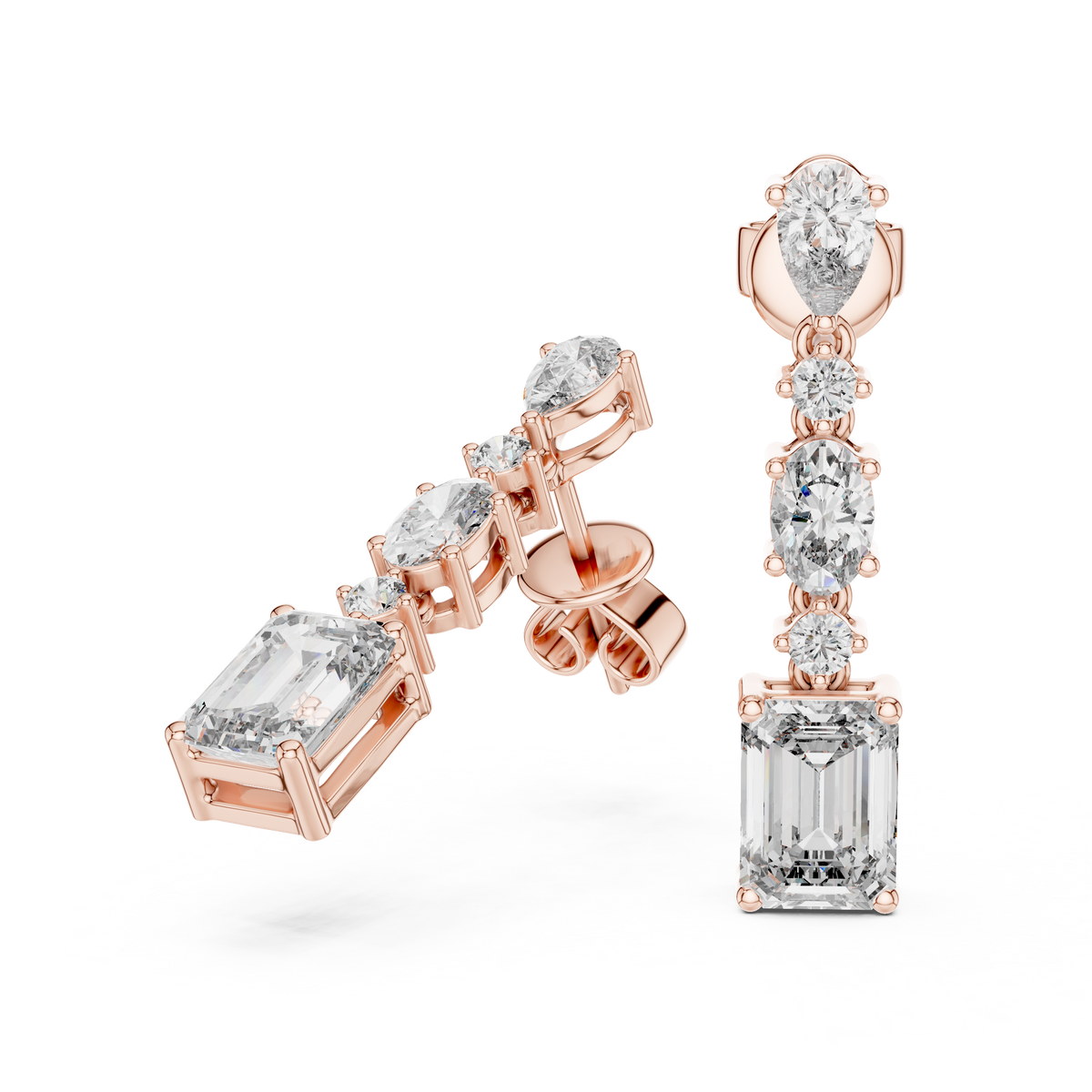 Radiant-Cut Diamond Cascade Earrings in rose gold, view 4