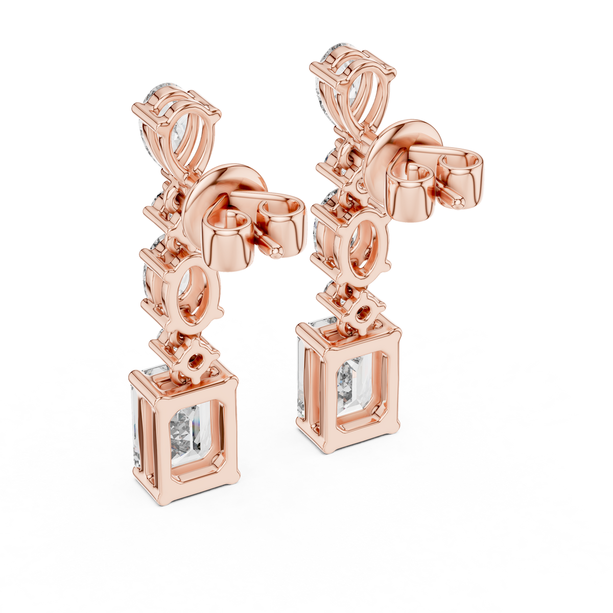 Radiant-Cut Diamond Cascade Earrings in rose gold, view 5