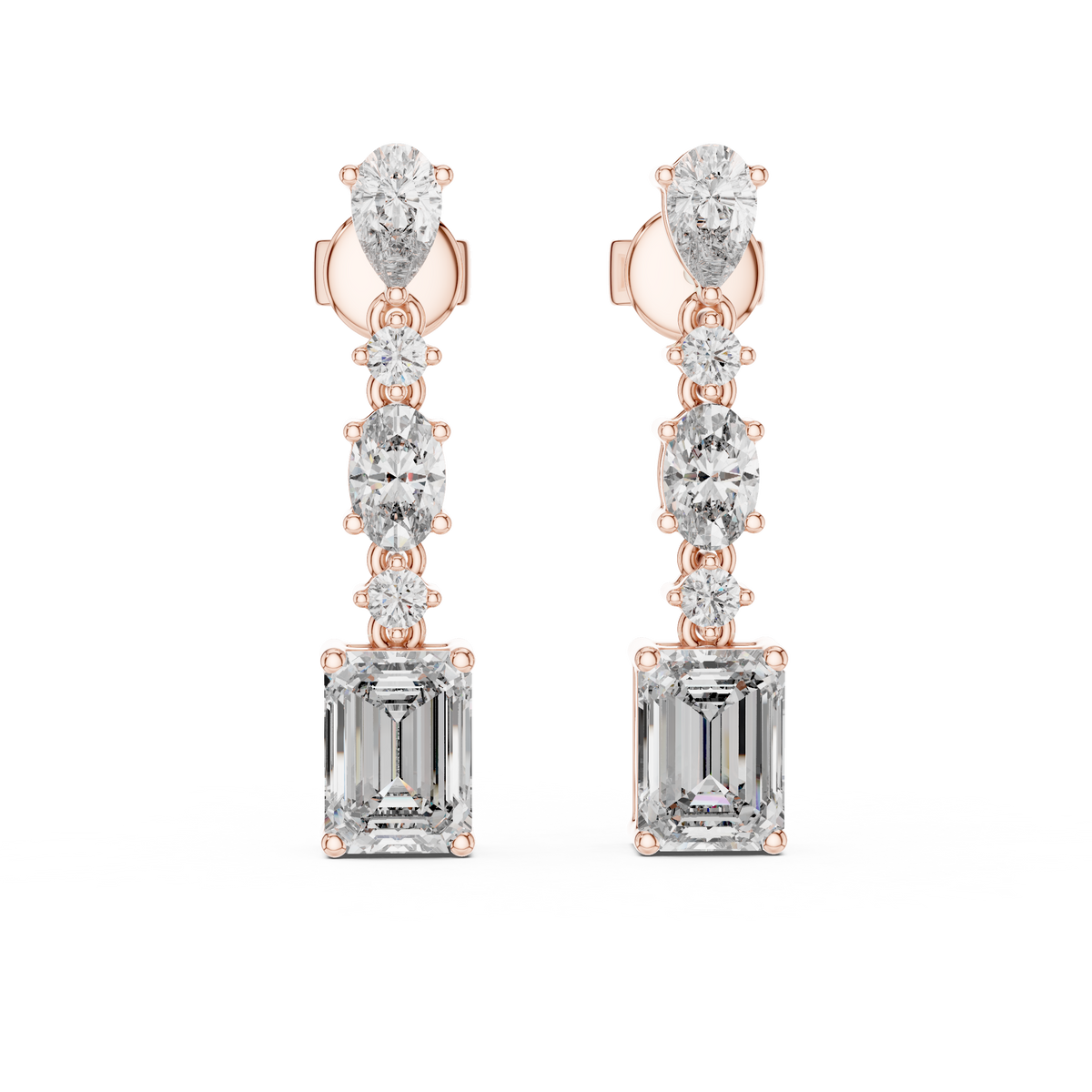 Radiant-Cut Diamond Cascade Earrings in rose gold, view 6