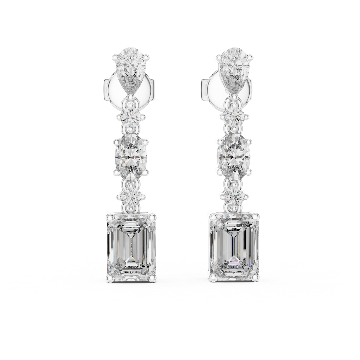 Radiant-Cut Diamond Cascade Earrings in white gold, view 9