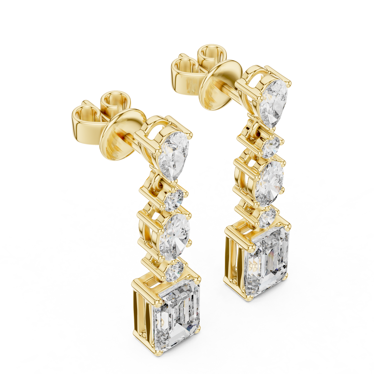 Radiant-Cut Diamond Cascade Earrings in yellow gold, view 1