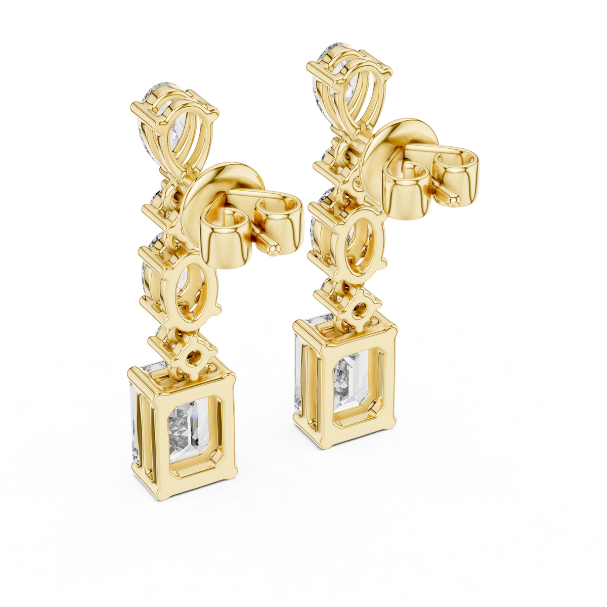 Radiant-Cut Diamond Cascade Earrings in yellow gold, view 11