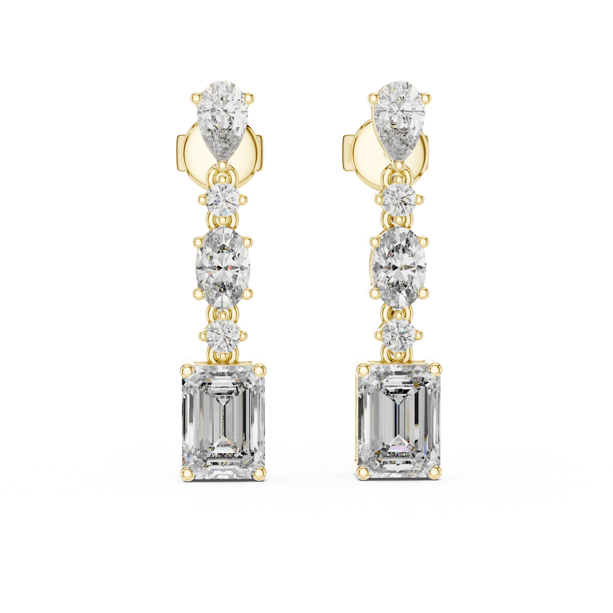 Radiant-Cut Diamond Cascade Earrings in yellow gold, view 12