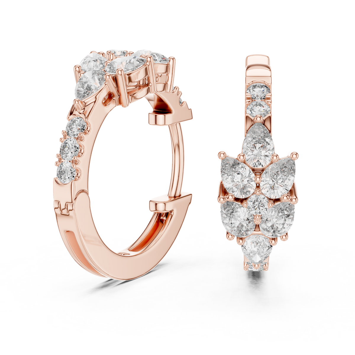 Graduated Diamond Hoop Earrings in rose gold, view 4