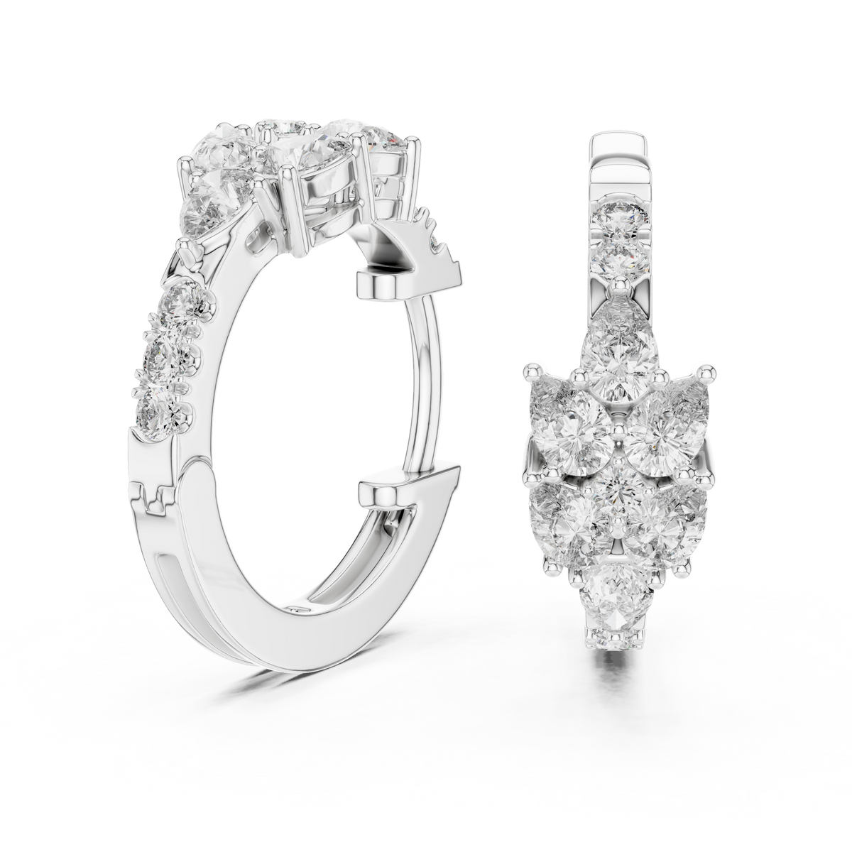 Graduated Diamond Hoop Earrings in white gold, view 8