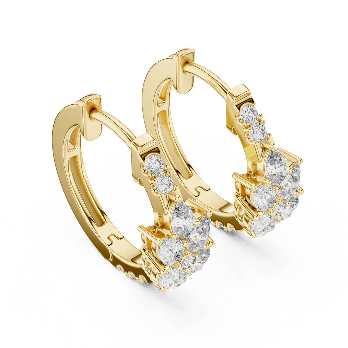 Graduated Diamond Hoop Earrings in yellow gold, view 1