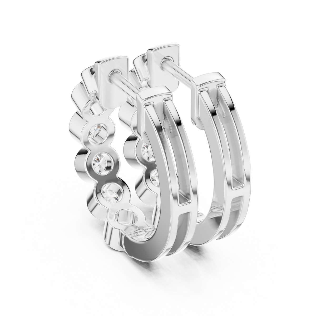 Bezel-Set Round Diamond Hoop Earrings in white gold, view 8