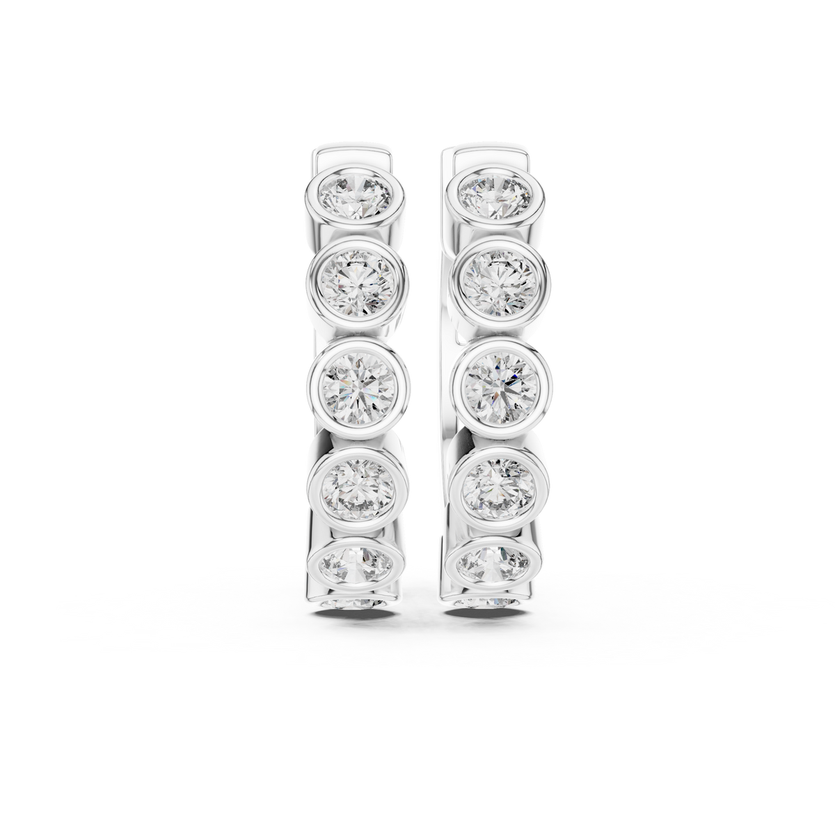 Bezel-Set Round Diamond Hoop Earrings in white gold, view 9