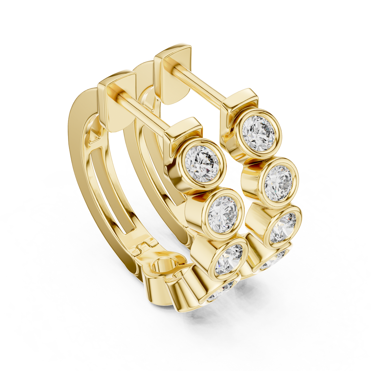 Bezel-Set Round Diamond Hoop Earrings in yellow gold, view 1
