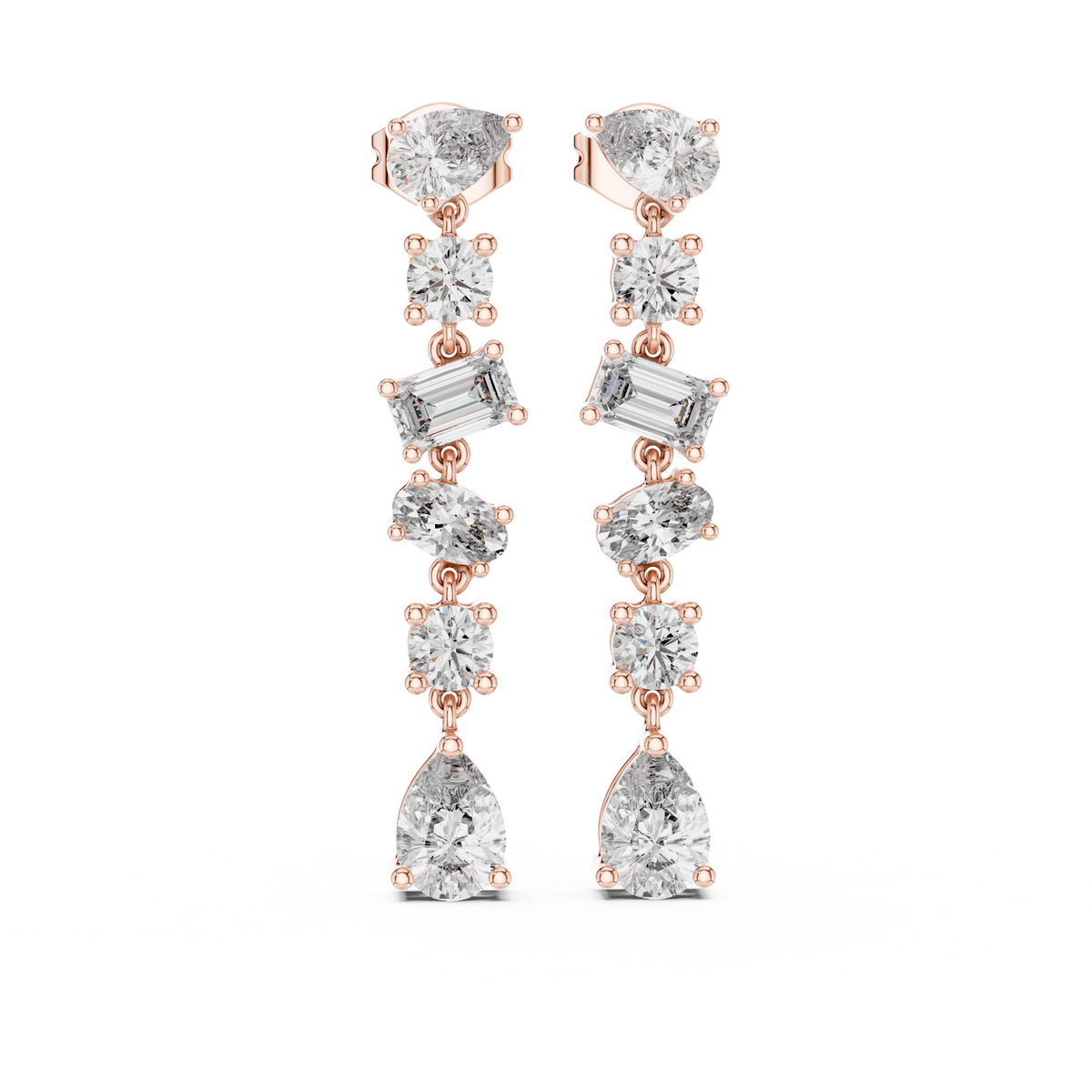 Mixed-Shape Diamond Drop Earrings in rose gold, view 6