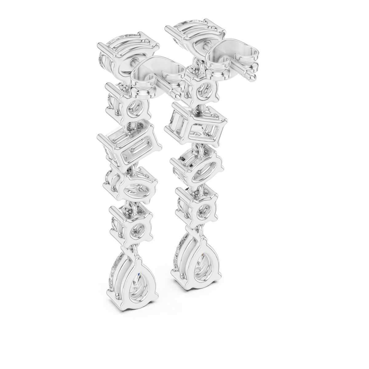 Mixed-Shape Diamond Drop Earrings in white gold, view 8