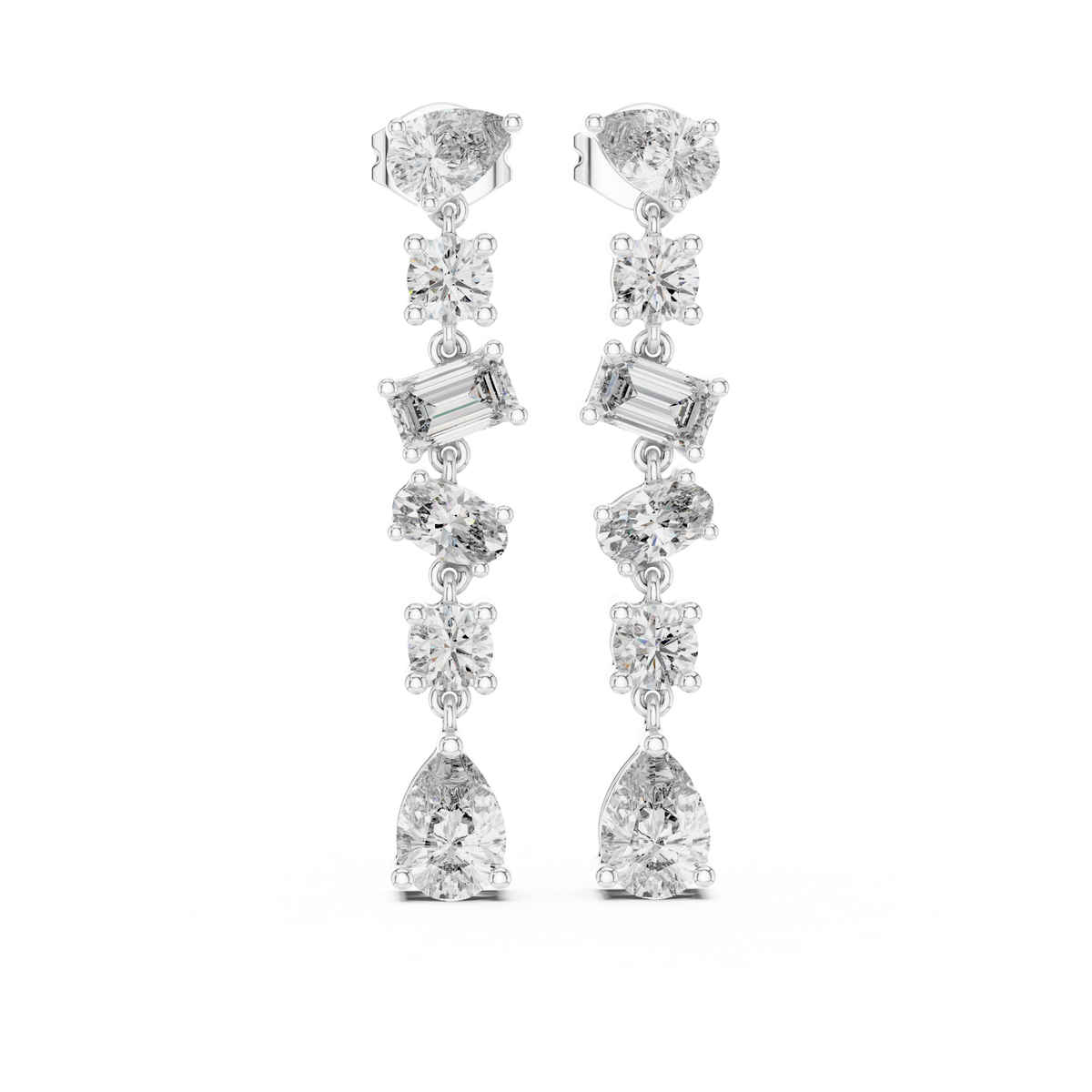 Mixed-Shape Diamond Drop Earrings in white gold, view 9