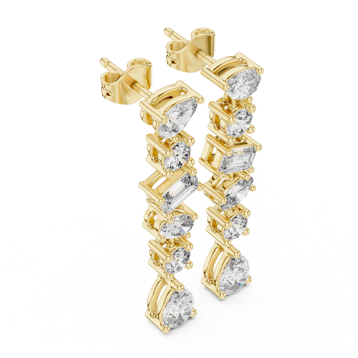 Mixed-Shape Diamond Drop Earrings in yellow gold, view 1