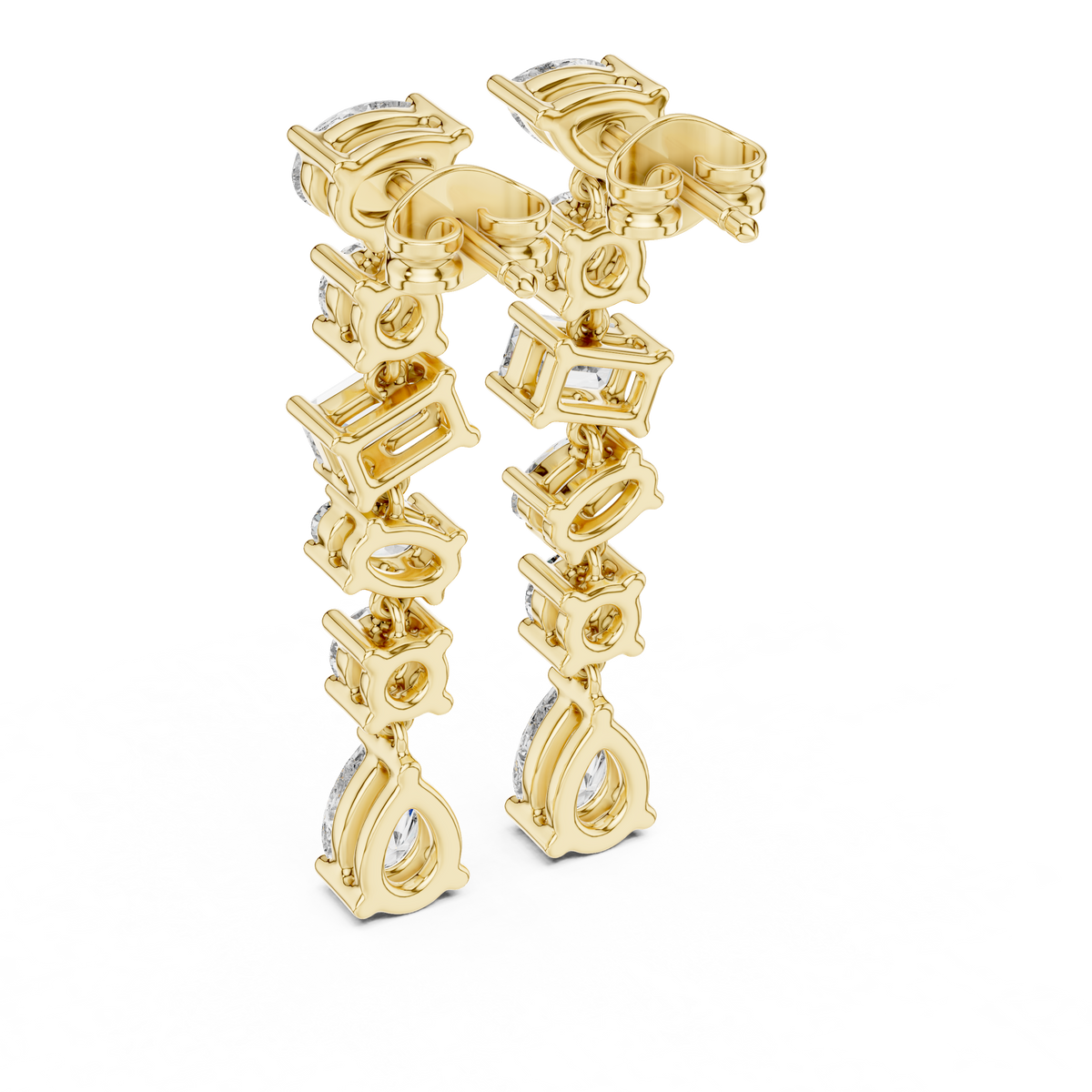 Mixed-Shape Diamond Drop Earrings in yellow gold, view 12