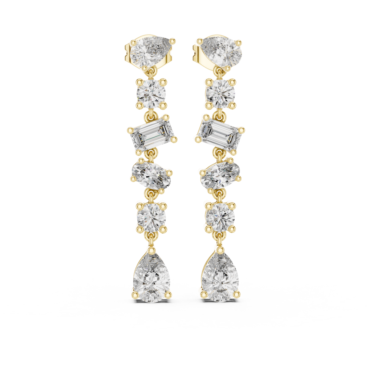 Mixed-Shape Diamond Drop Earrings in yellow gold, view 10