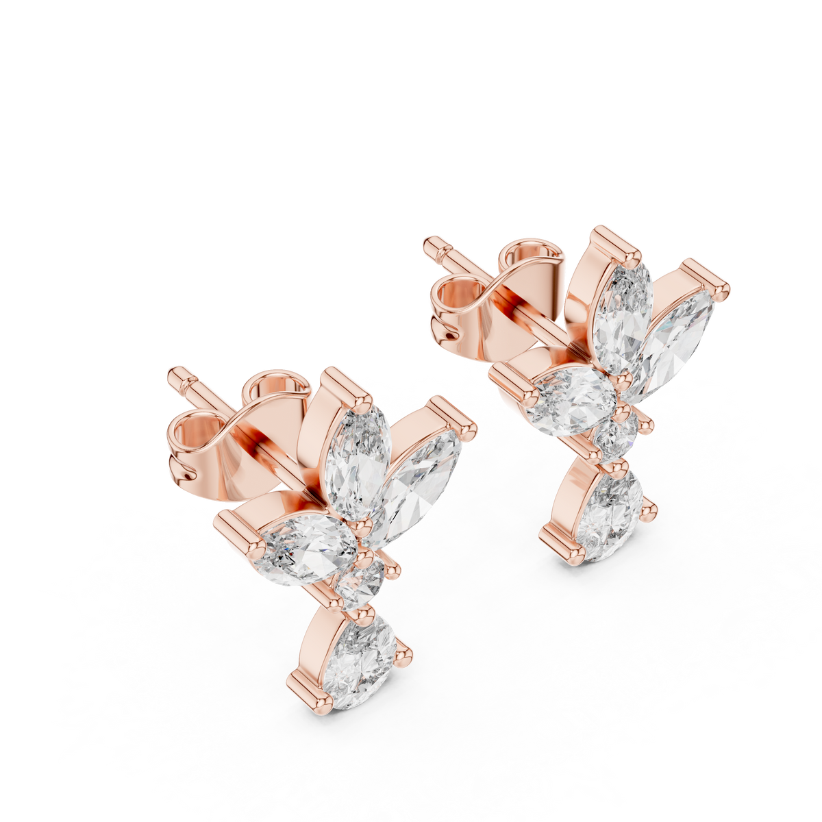 Floral Marquise Diamond Drop Earrings in rose gold, view 5