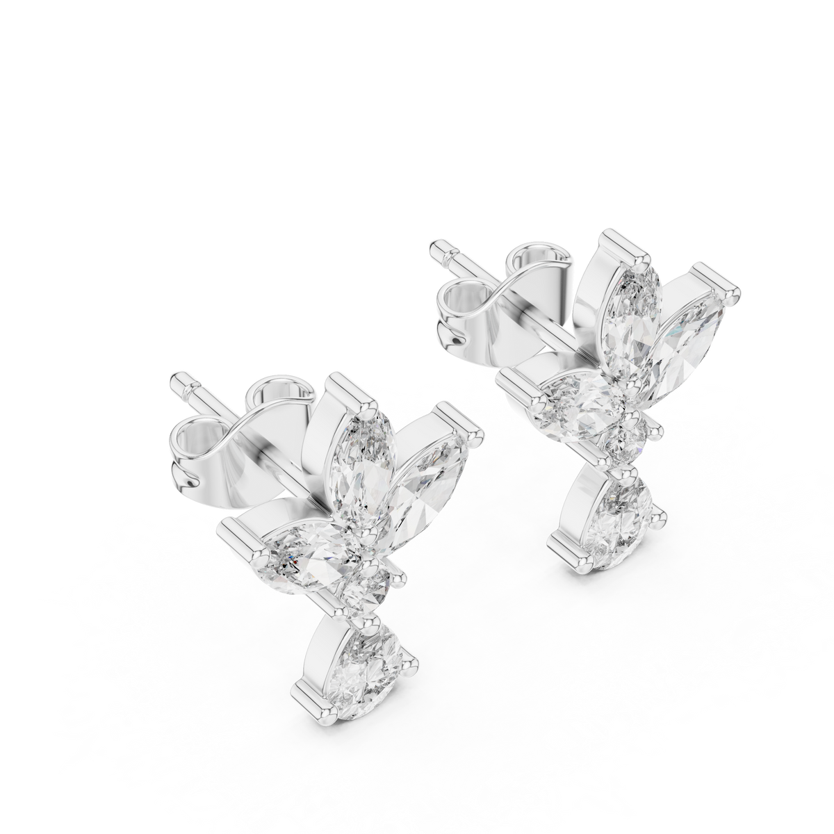Floral Marquise Diamond Drop Earrings in white gold, view 8