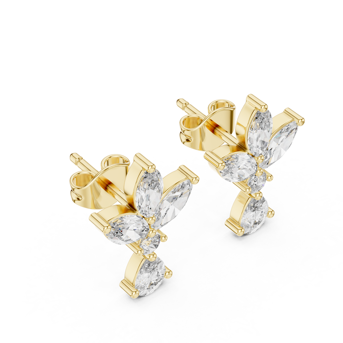 Floral Marquise Diamond Drop Earrings in yellow gold, view 11