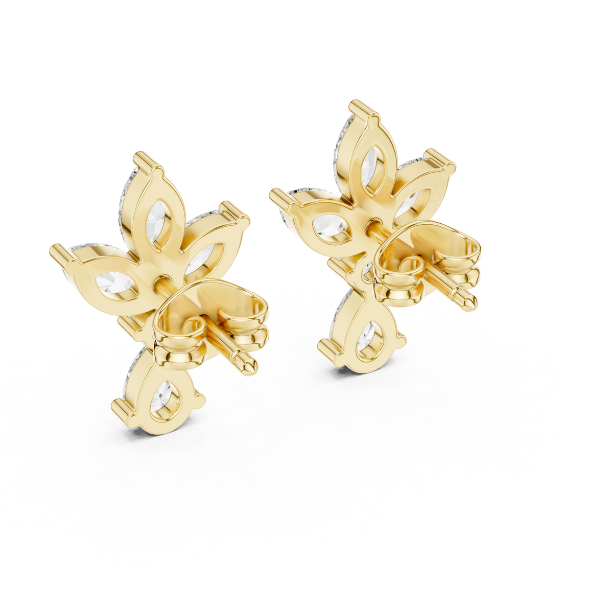 Floral Marquise Diamond Drop Earrings in yellow gold, view 1