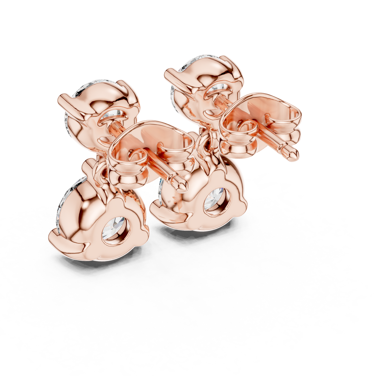 Three-Stone Round Diamond Stud Earrings in rose gold, view 5