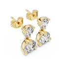 Three-Stone Round Diamond Stud Earrings in yellow gold, view 1