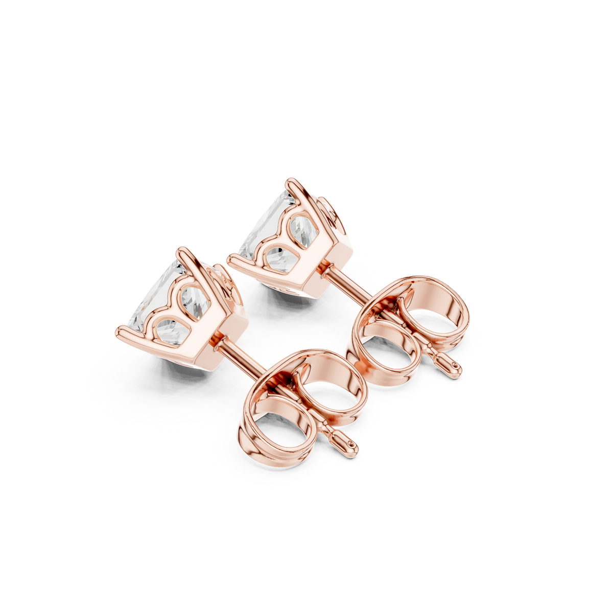 Oorstekers met princessgeslepen diamanten in roségoud — aanzicht 8