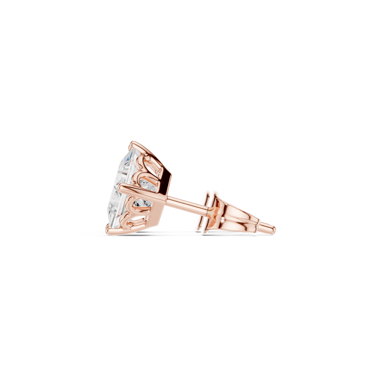 Oorstekers met princessgeslepen diamanten in roségoud — aanzicht 9