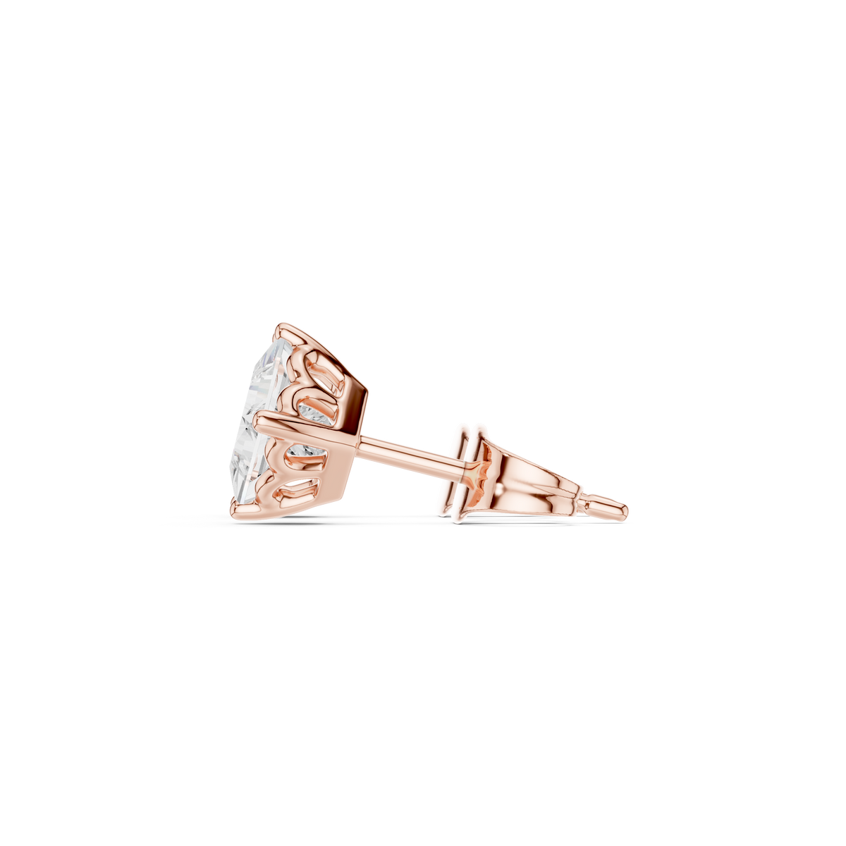 Solitaireoorstekers met princessgeslepen diamanten in roségoud — aanzicht 13