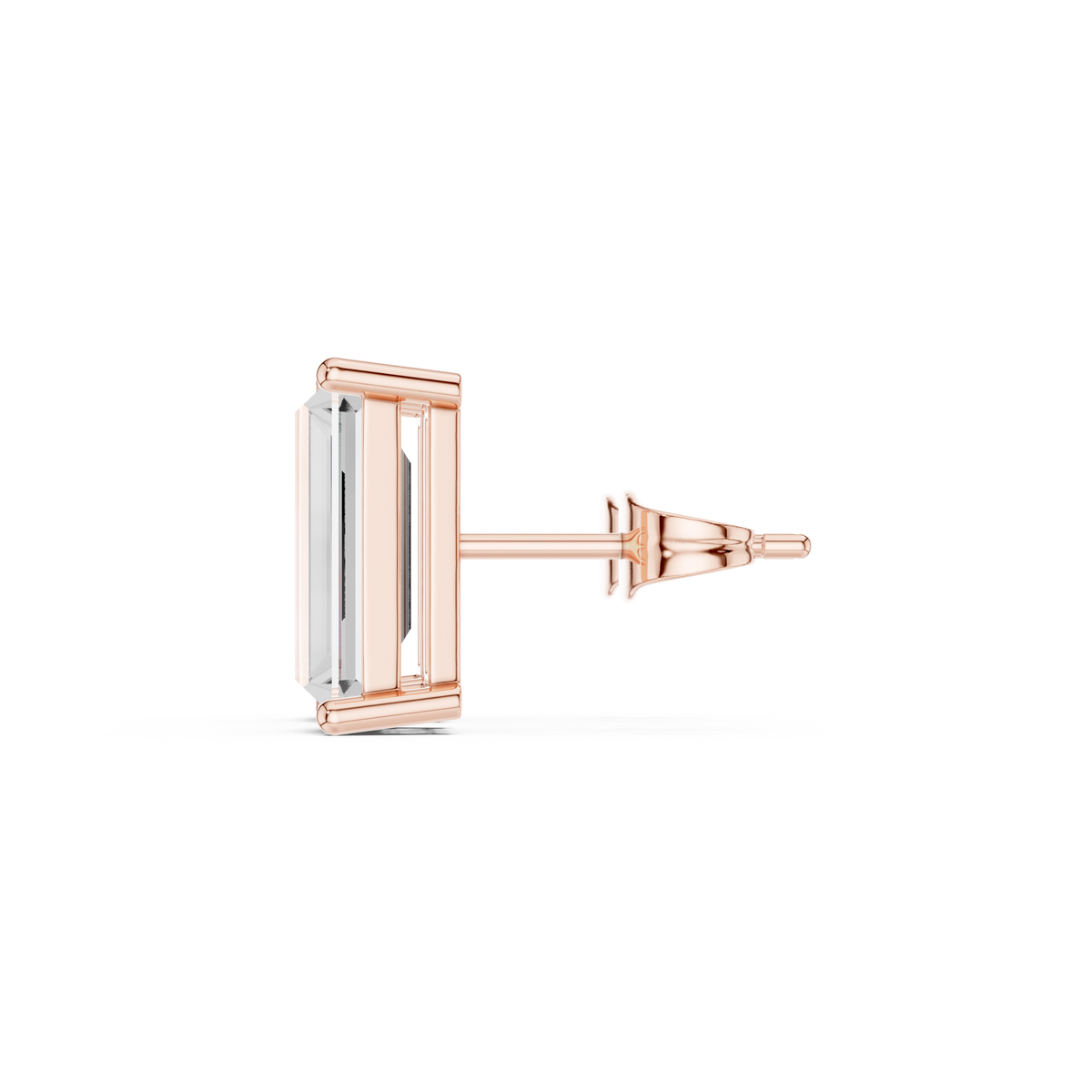 Oorstekers met baguettegeslepen diamanten in roségoud — aanzicht 6