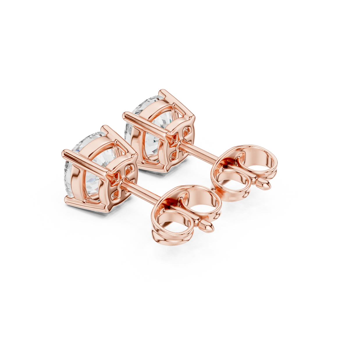 Oorstekers met kussengeslepen diamanten in roségoud — aanzicht 4
