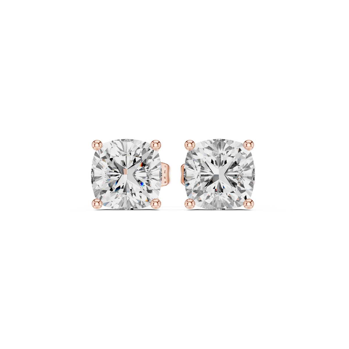 Oorstekers met kussengeslepen diamanten in roségoud — aanzicht 6